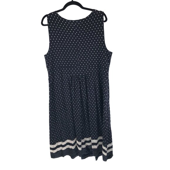 Lands End Fit Flare Dress Sleeveless Surplice Neckline Polka Dot Black White 1X - Picture 2 of 4
